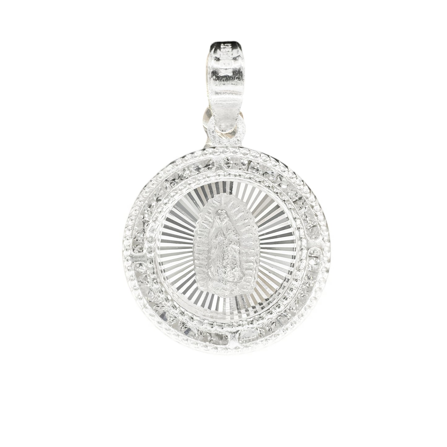 Dije Circular Virgen de Guadalupe Plata .925 con Zirconias y Cadena de 40/45 cm