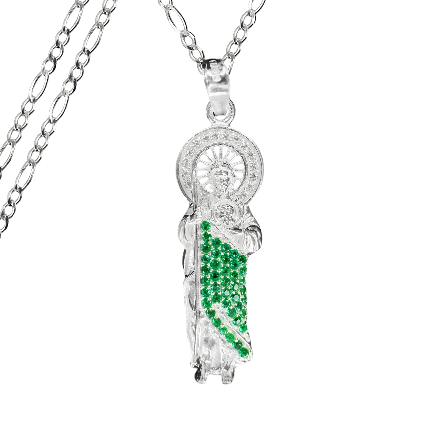 Dije San Judas Tadeo Plata .925 con Zirconias y Cadena 55 cm