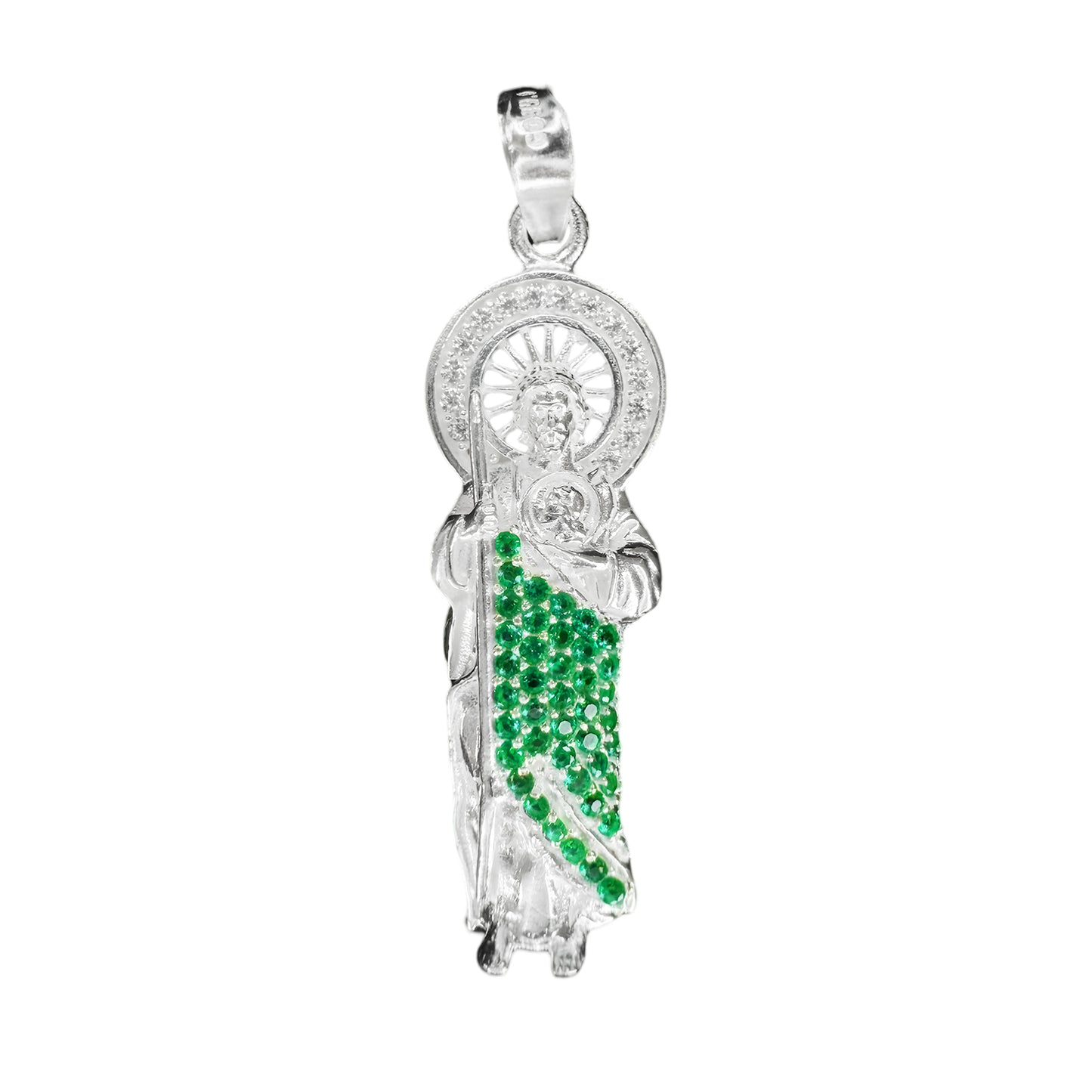 Dije San Judas Tadeo Plata .925 con Zirconias y Cadena 55 cm