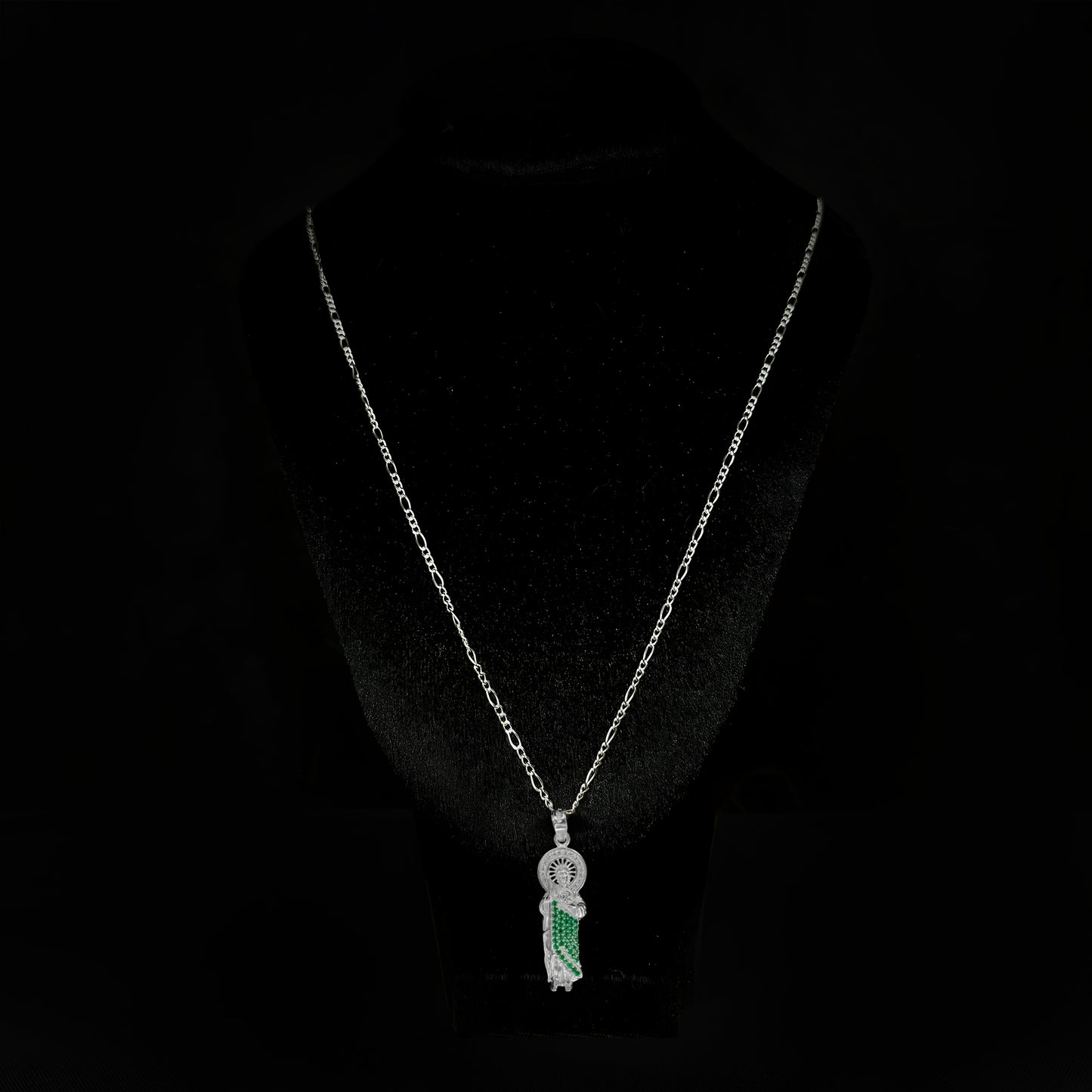 Dije San Judas Tadeo Plata .925 con Zirconias y Cadena 55 cm