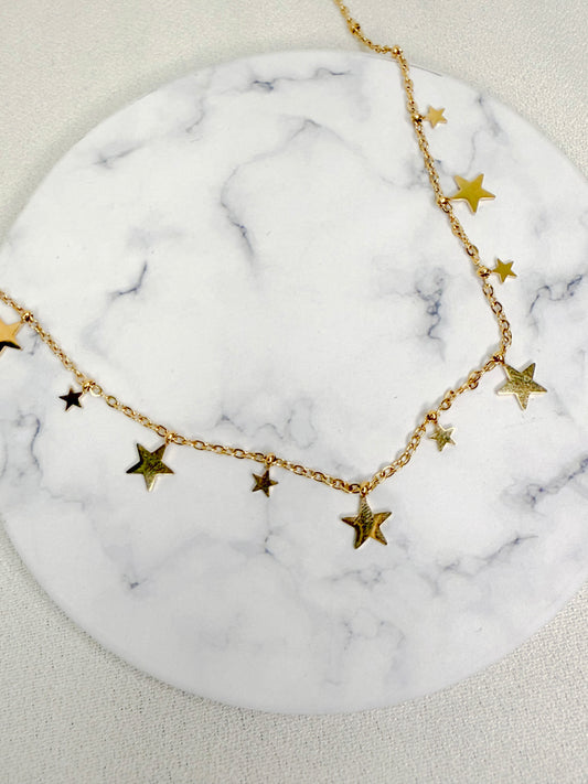 Set Estrellas: Aretes y Gargantilla Acero Inoxidable